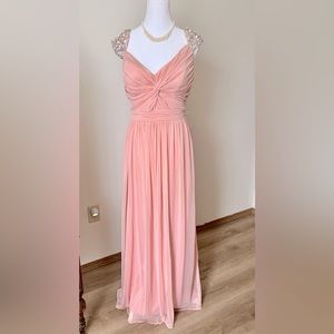 Formal gown in a Rosegold, deeper than a pale petal pink